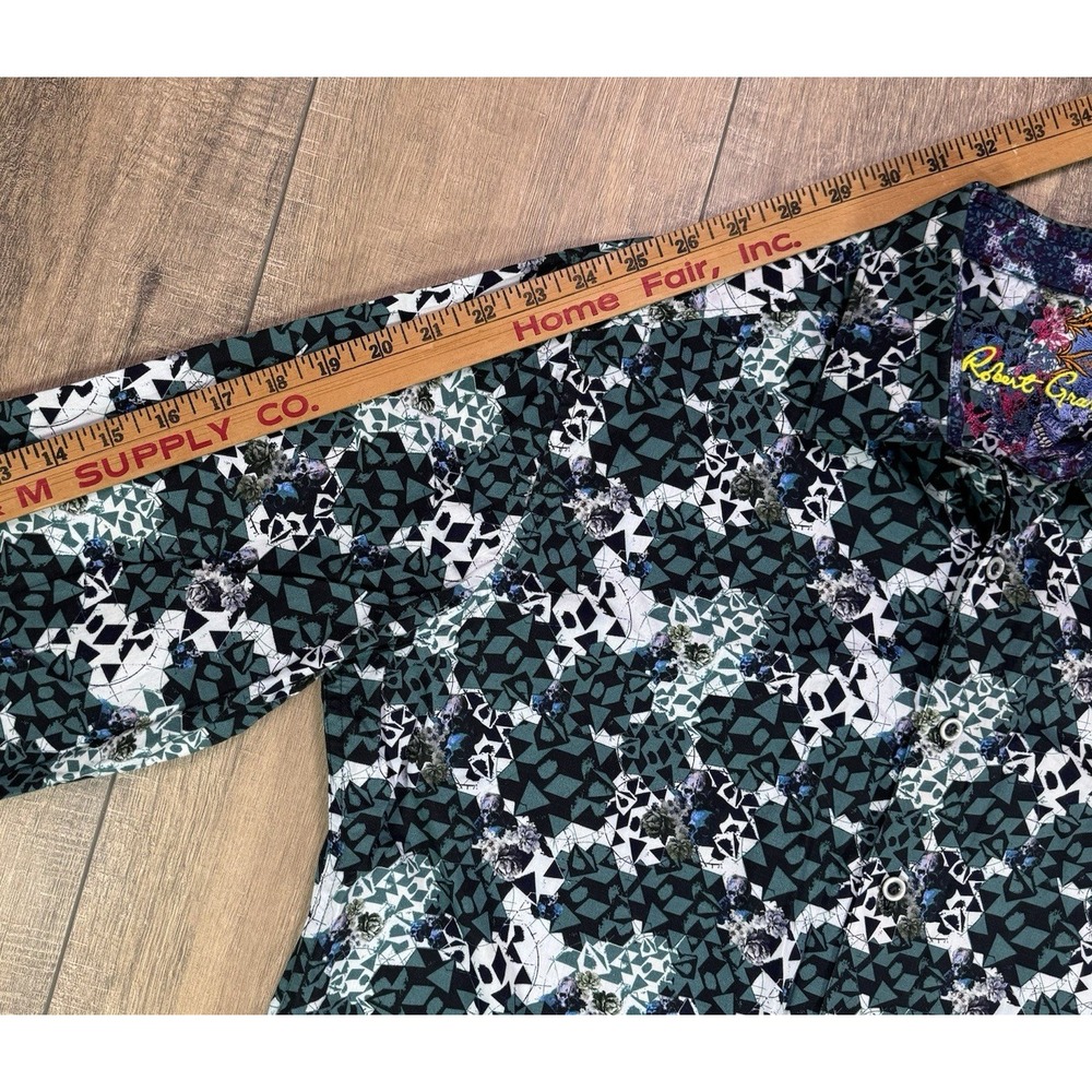 Robert Graham Finchley Green Geo Skull Bud Mens Med Flip Cuff Button Up Shirt - Picture 11 of 12